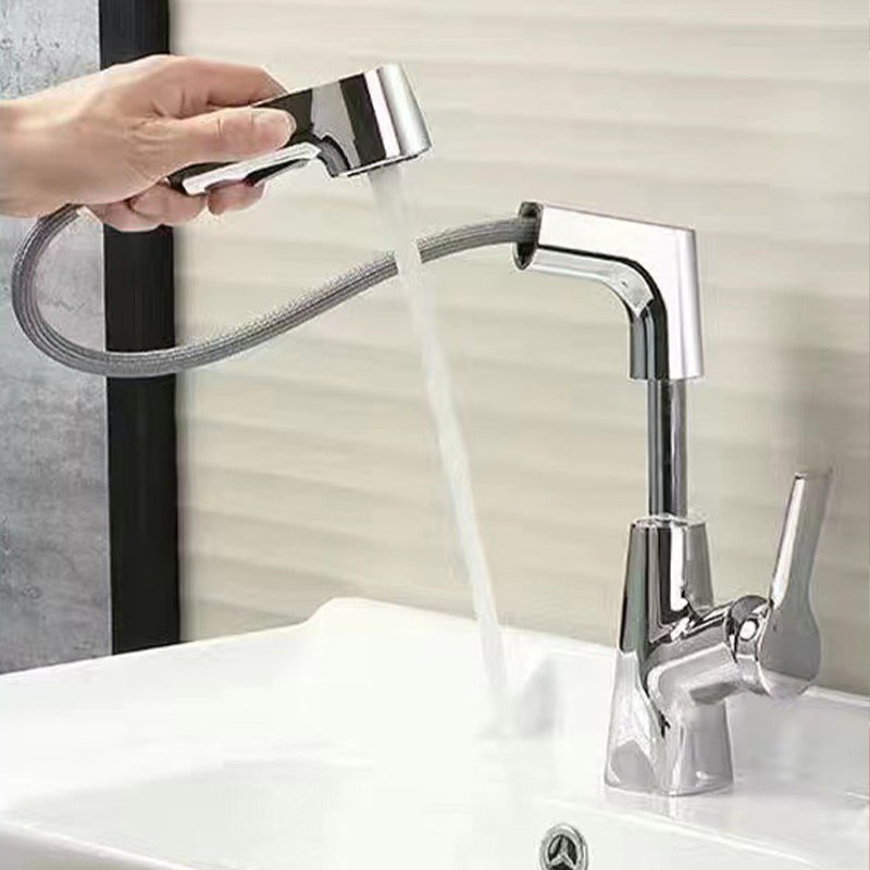 Modern Bathroom Basin Tap with Pull-Out Spray Head – 360° Swivel & Dual-Mode Water Flow