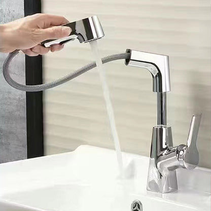 Modern Bathroom Basin Tap with Pull-Out Spray Head – 360° Swivel & Dual-Mode Water Flow
