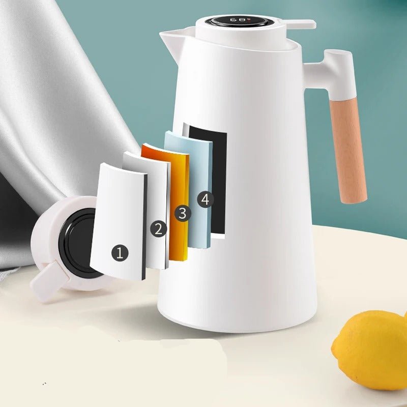 ThermoWood – Smart Insulated Thermos Jug with Digital Temperature Display & Wooden Handle