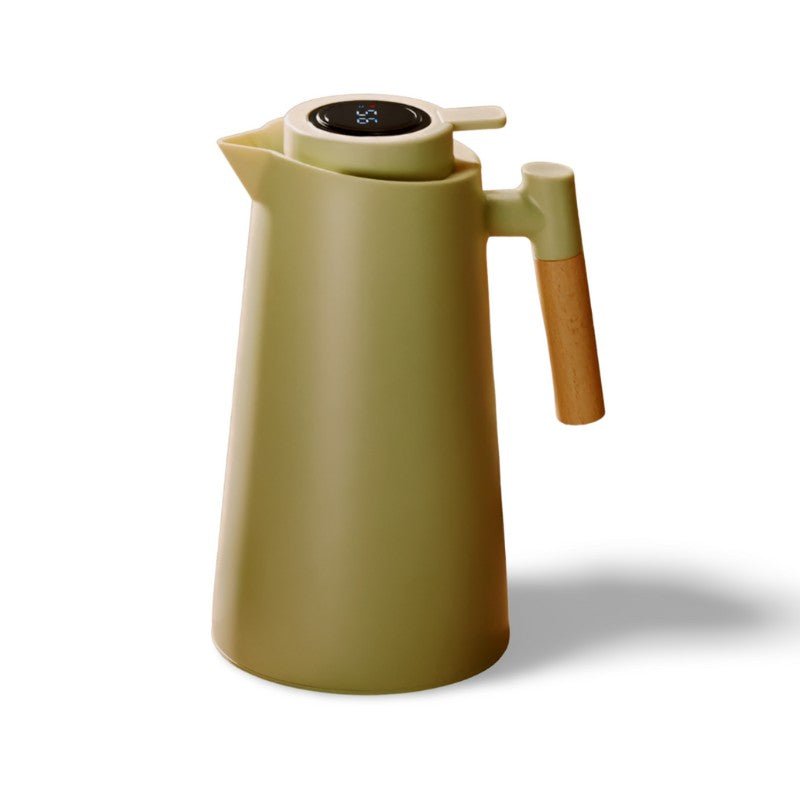 ThermoWood – Smart Insulated Thermos Jug with Digital Temperature Display & Wooden Handle