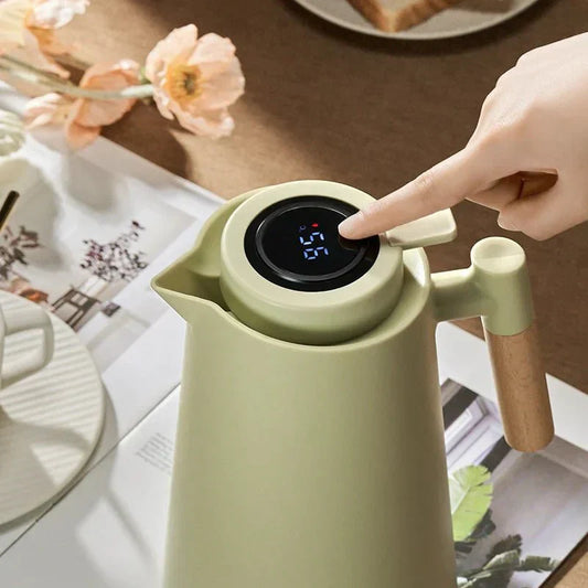 ThermoWood – Smart Insulated Thermos Jug with Digital Temperature Display & Wooden Handle