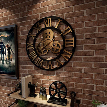 Retro Industrial Wall Clock – Decorative Wooden Gear Design for Home & Office