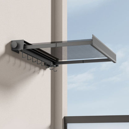 Wall-Mounted Clothes Drying Rack with Grid Shelf and Hook Rail – Space-Saving Laundry Solution