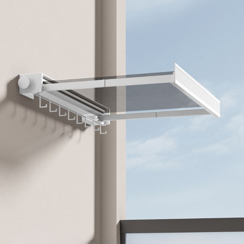 Wall-Mounted Clothes Drying Rack with Grid Shelf and Hook Rail – Space-Saving Laundry Solution
