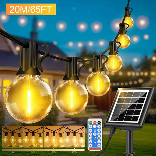 Solar String Lights 20m – Waterproof Outdoor LED Fairy Lights with Remote Control