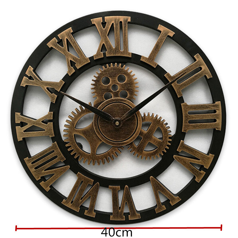 Retro Industrial Wall Clock – Decorative Wooden Gear Design for Home & Office