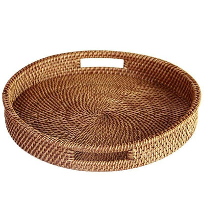 WeaveLux | Handwoven Rattan Serving Tray – Natural Wicker Tray for Home, Kitchen & Office