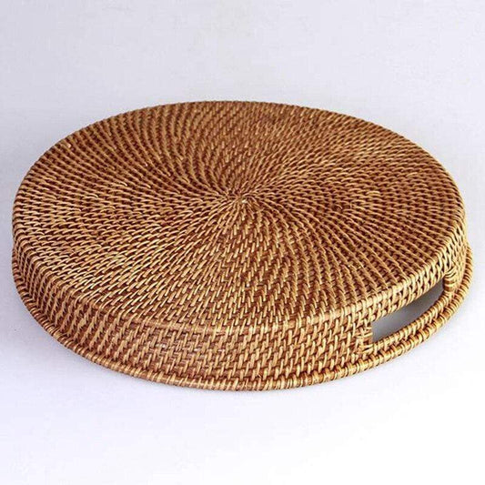 WeaveLux | Handwoven Rattan Serving Tray – Natural Wicker Tray for Home, Kitchen & Office