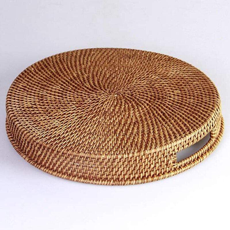 WeaveLux | Handwoven Rattan Serving Tray – Natural Wicker Tray for Home, Kitchen & Office
