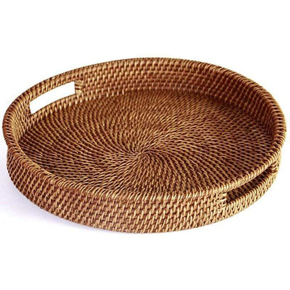 WeaveLux | Handwoven Rattan Serving Tray – Natural Wicker Tray for Home, Kitchen & Office