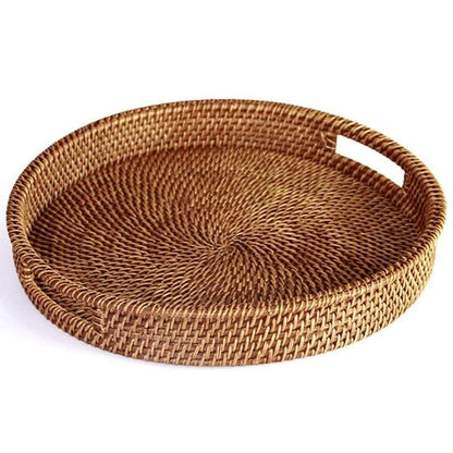 WeaveLux | Handwoven Rattan Serving Tray – Natural Wicker Tray for Home, Kitchen & Office